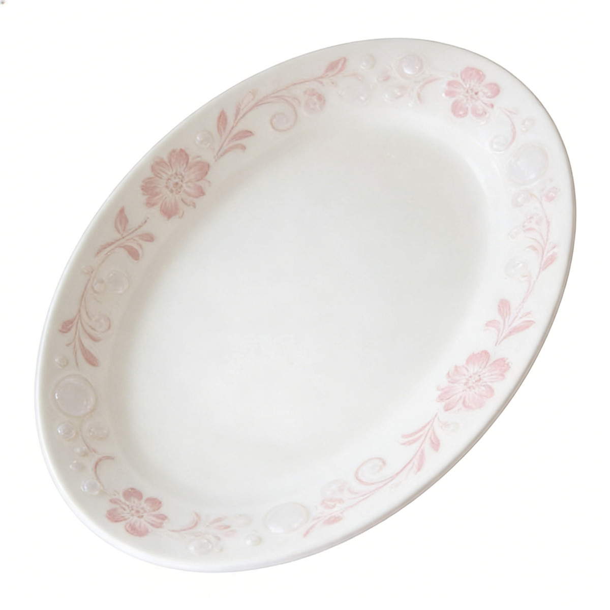 Vintage Pink Floral Oval Ceramic Plate