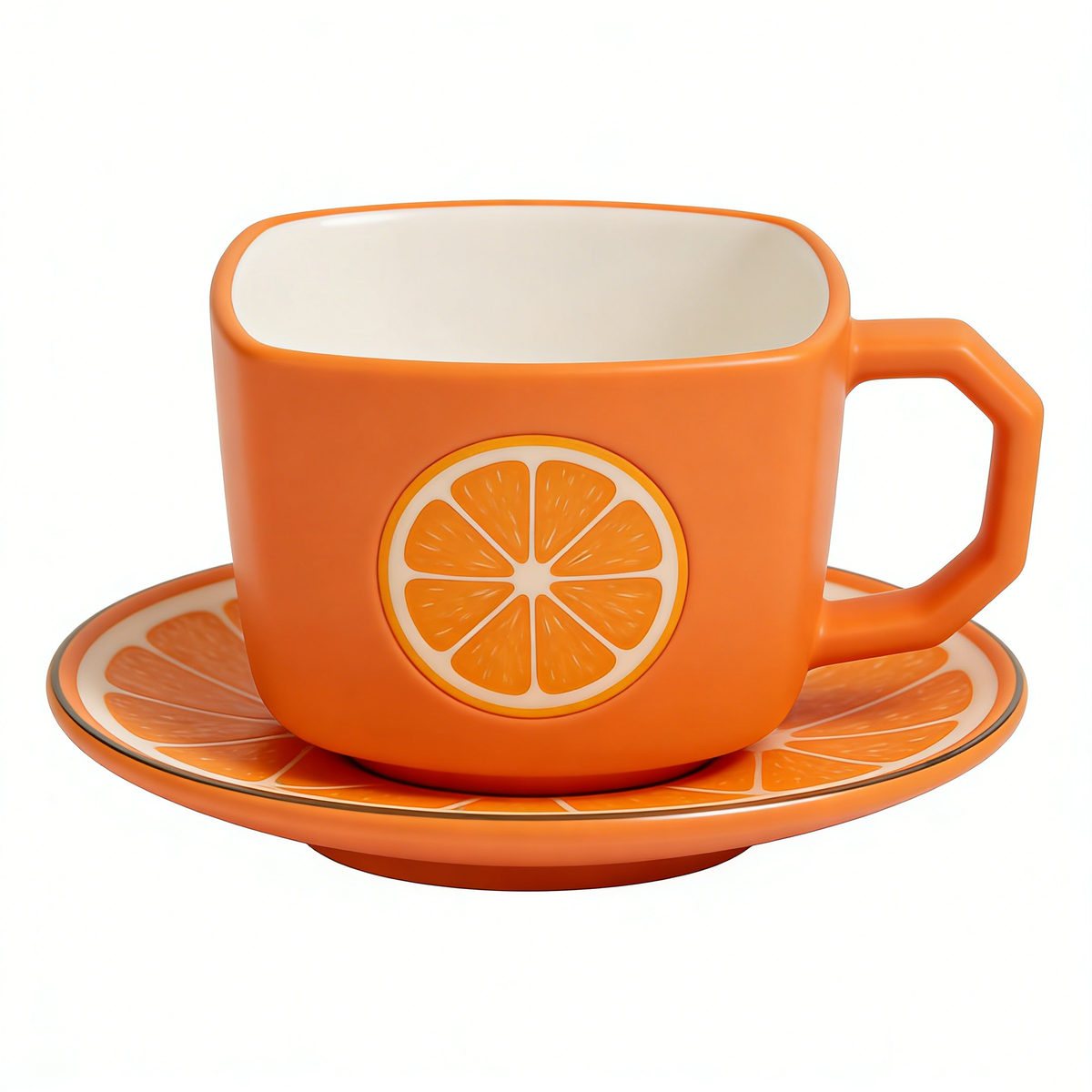 Orange Slice Square Ceramic Cup & Saucer