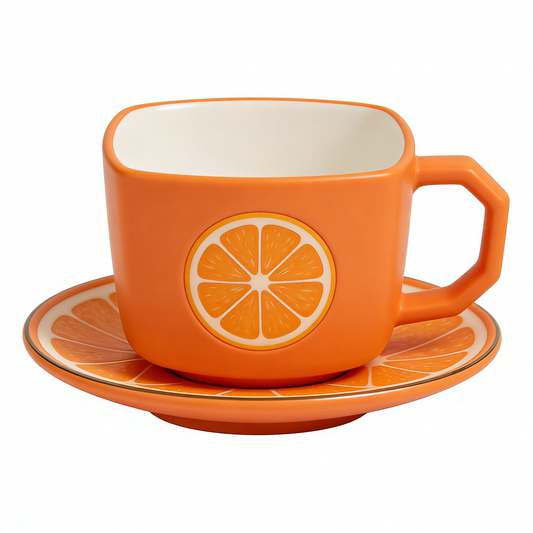 Orange Slice Square Ceramic Cup & Saucer