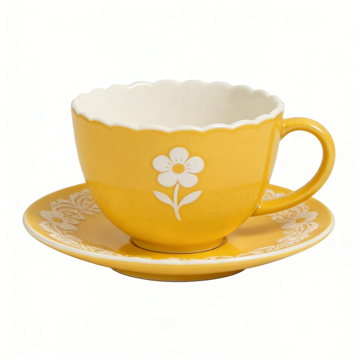 Yellow Simple Flower Ceramic Cup & Saucer