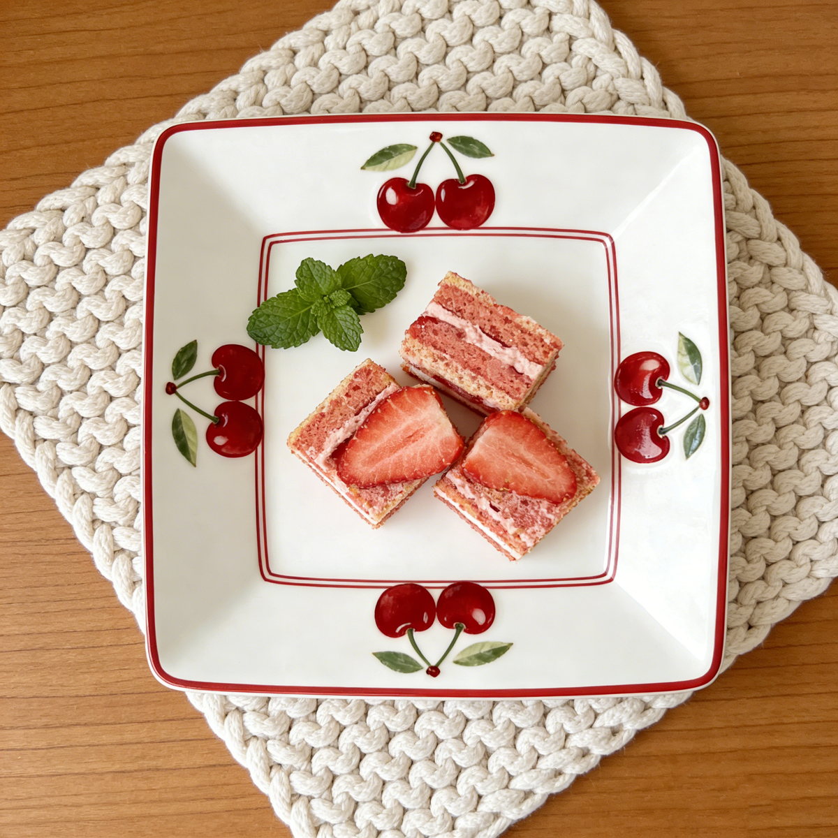 Sweet Cherry Square Ceramic Plate
