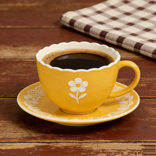 Yellow Simple Flower Ceramic Cup & Saucer