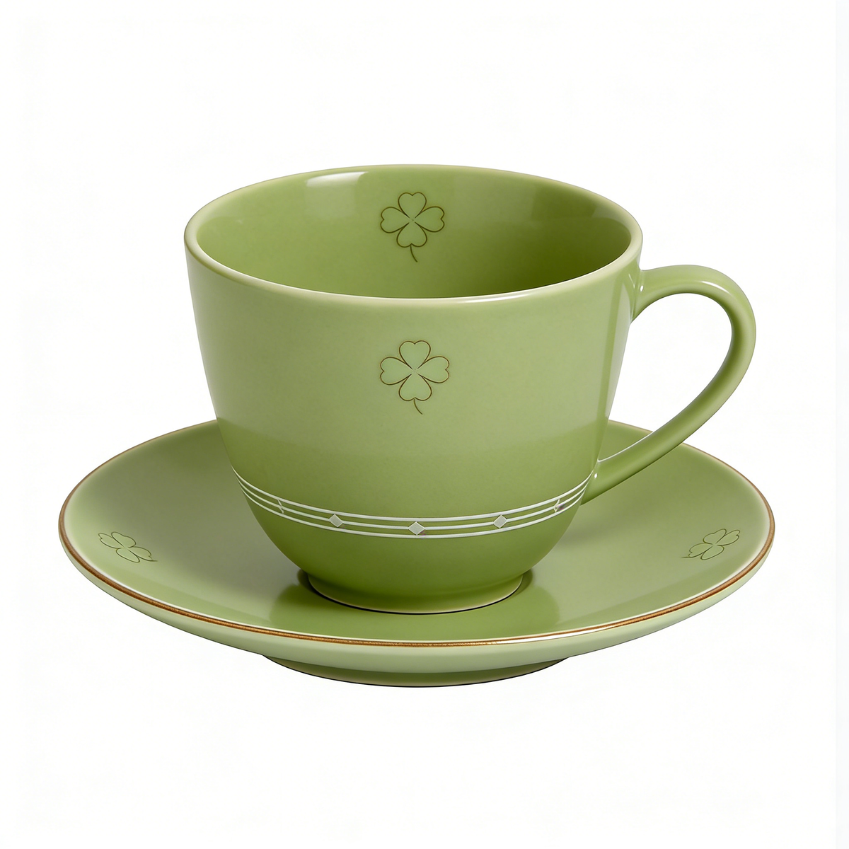 Light Green Clover Ceramic Cup & Saucer
