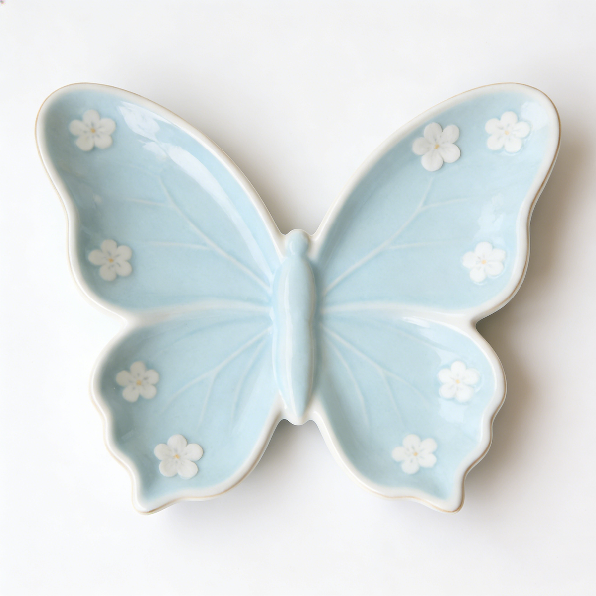Delicate Blue Butterfly Flower Plate