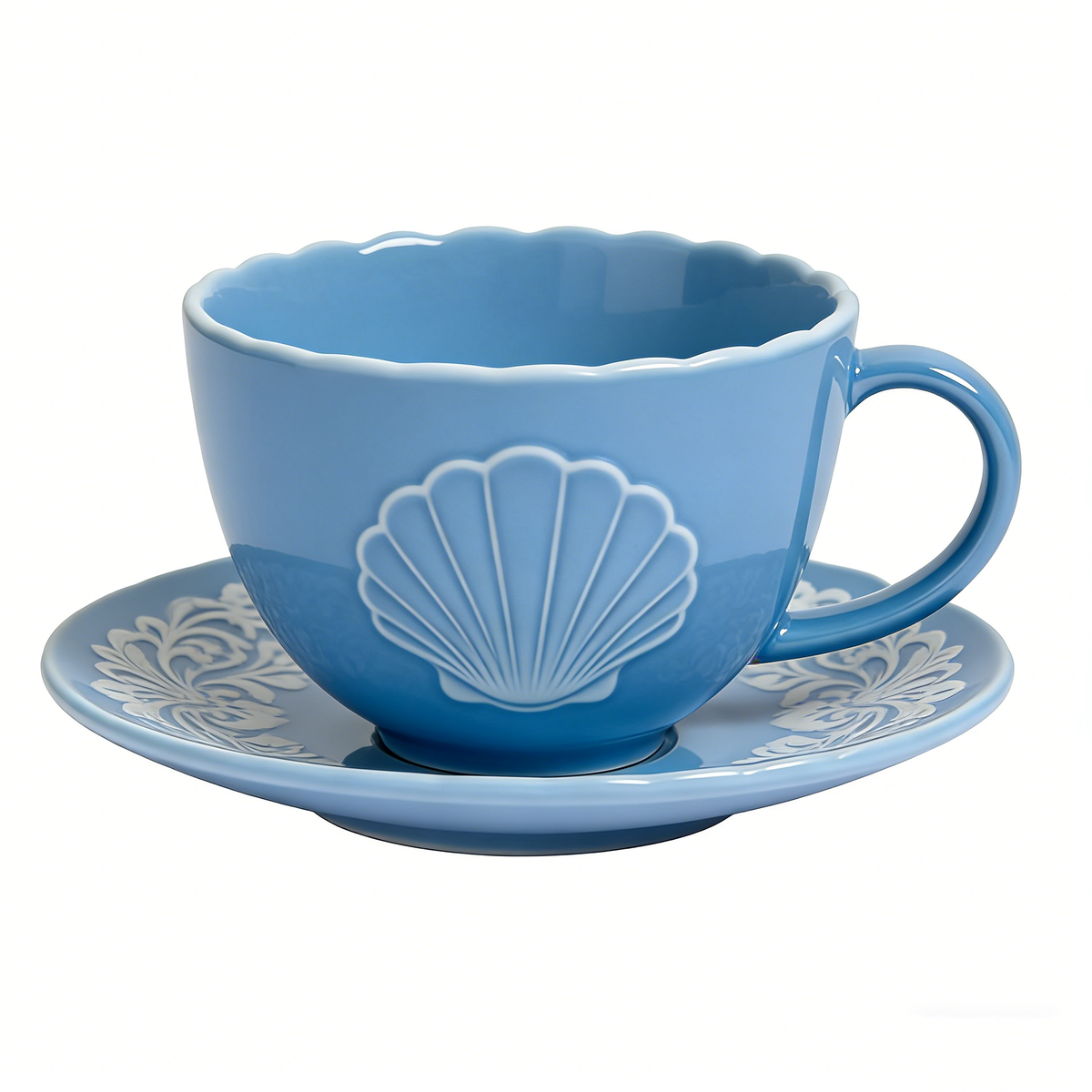 Light Blue Shell Ceramic Cup & Saucer