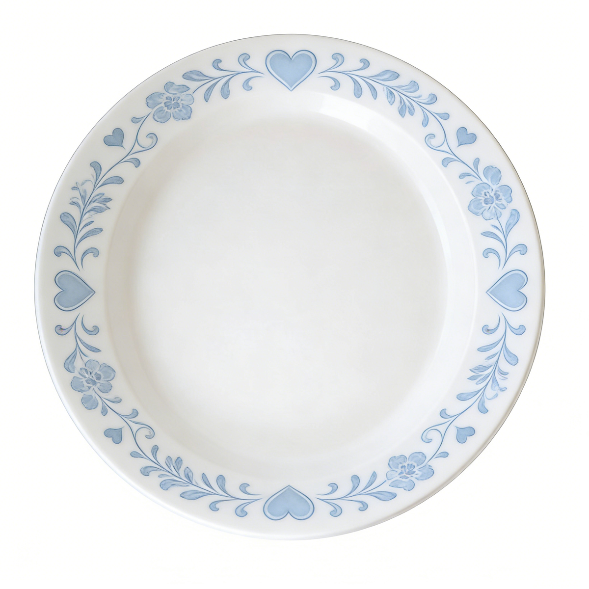 Romantic Blue Heart Floral Round Plate