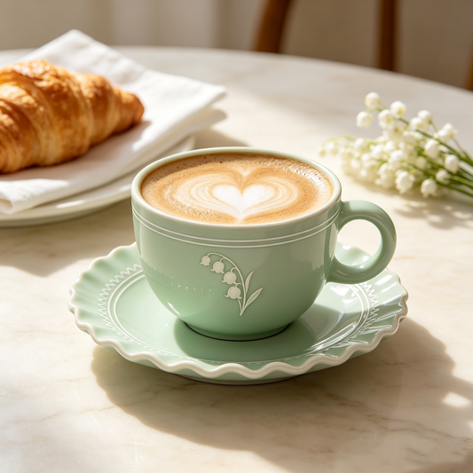 Mint Green Lily of the Valley Ceramic Cup & Saucer