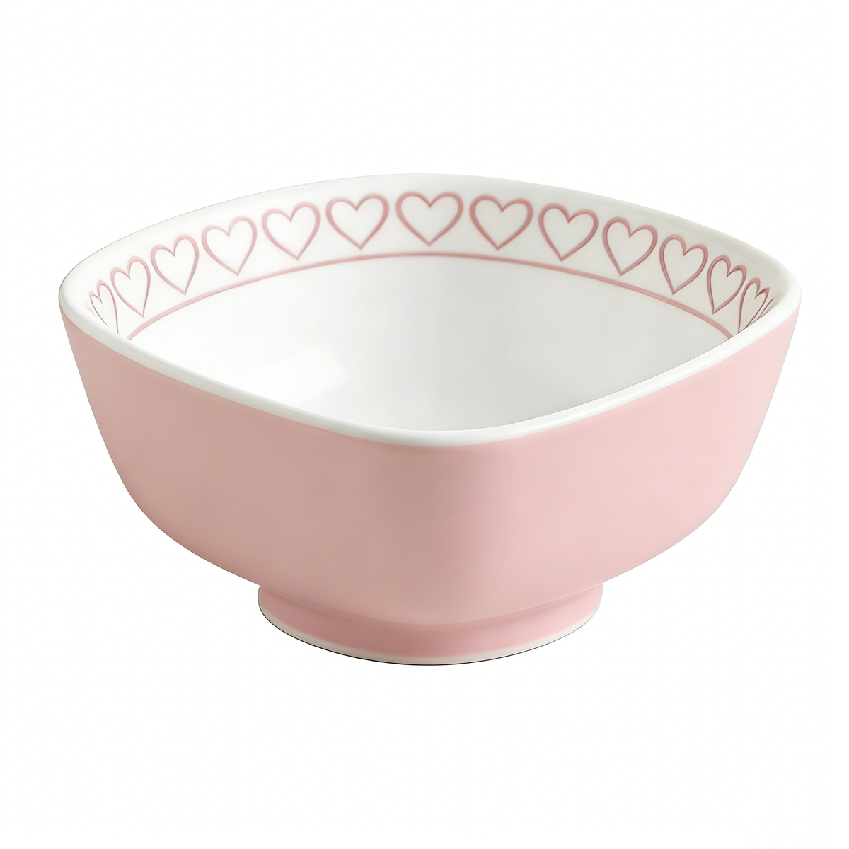 Pink Heart Rim Square Ceramic Bowl