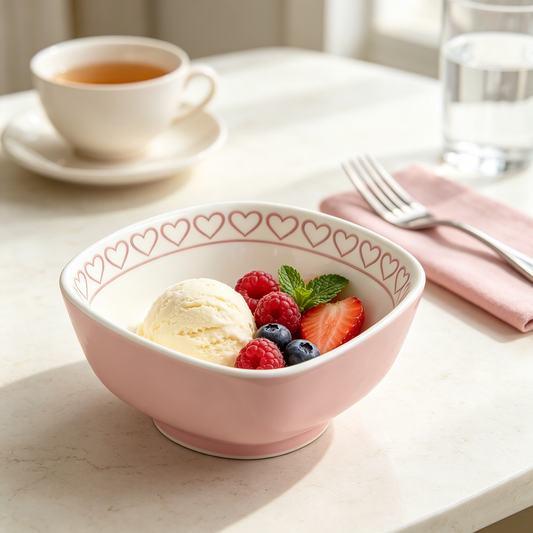 Pink Heart Rim Square Ceramic Bowl