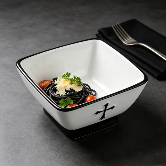 Black Cross Square Ceramic Bowl