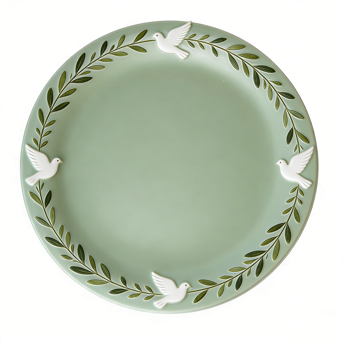 Peaceful Green Dove & Olive Plate